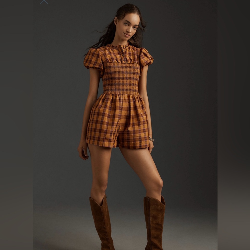 Anthropologie Puff sleeve smocked Romper XXS Maeve - Picture 2 of 7